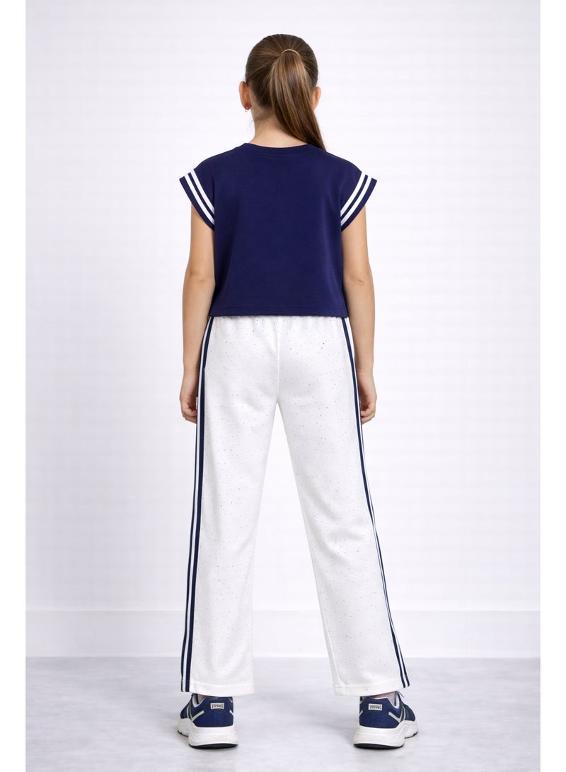 victor and jane Girls 2 Pc Set Celebrate Time Top & Pants Set – Navy & White - Image 2